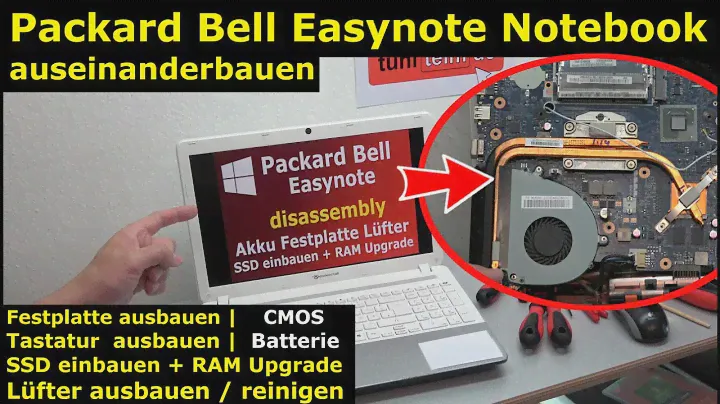 Packard Bell Easynote Notebook öffnen | HDD SSD einbauen CMOS Lüfter reinigen Tastatur - [4K Video]
